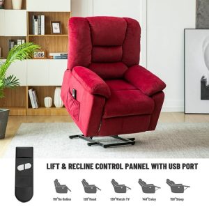 Electric Power Lift Recliner, Heavy Duty 300lbs Classic Velvet Sofa Chair for Elderly, Ergonomic Lounge Single Sofa with 3 Positions Lift, Plush Arms and Remote Control, Storage Pockets, Red, SS443