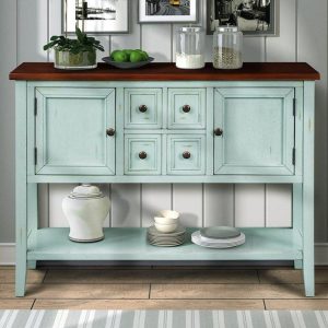 Segmart Console Table with 4 Storage Drawers, Wood Buffet Sideboard Desk with 2 Cabinets and Bottom Shelf, S5262