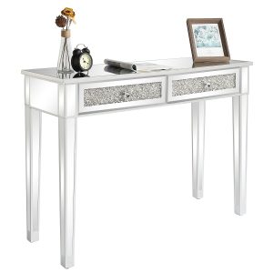 42?? Mirrored Console Table with 2 Drawers for Entryway/Hallway, Silver Bedroom Desk Mirror Makeup Table Sofa Tables with Crystal for Living Room