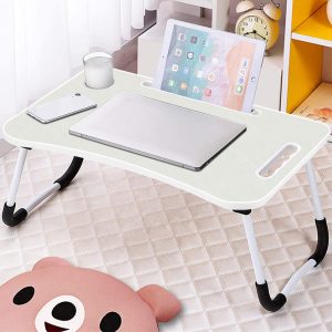 Fold Laptop Desk for Bed, Portable Laptop Bed Tray with Legs, Small Lazy Laptop Bed Tray with iPad Slots, White Laptop Table for Adults/Students/Kids, Eating Working Desk for Couch/Sofa/Floor, HJ1822