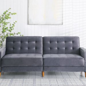Armrest, Modern Light Grey Convertible Futon Sofa Bed Recliner Couch with Wood Legs, Living Room Furniture Sofa for Small Spaces, L5199