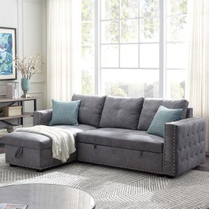 Segmart Sectional Sofa, Grey Fabric