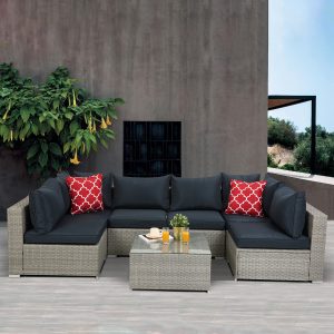 7 Pieces Wicker Bistro Patio Furniture Sectional Set