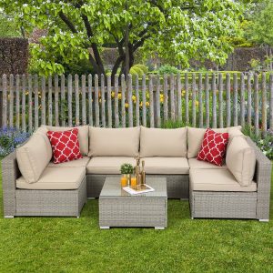7 Piece Outdoor Bistro Wicker Sectional Conversation Sets