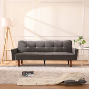 Sofa Sleeper, SEGMART Modern Fabric Sofa Bed with Armrest, Convertible Futon Couches and Sofas w/Wood Legs, Small Spaces Recliner Couch Living Room Furniture Loveseat Sofa, Gray, LL124