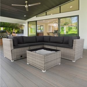 SEGMART 6 Pieces Outdoor Patio Furniture Set, Sectional Conversation Sofa Set, All-Weather Wicker Sectional Seating Group with 3 Storage Under Seat, Cushions & Coffee Table