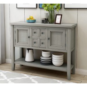 Wood Console Sofa Table with Storage Drawers and Bottom Shelf, Storage Buffet Sideboard Cabinet, Rustic Console Table for Entryway Hallway Foyer, Accent Table for Kitchen Living Room, B564