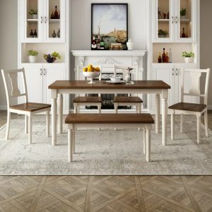 SEGMART 6 Piece Dining Table Set, Modern Home Dining Set with Table, Bench & 4 Cushioned Chairs, Wood Rectangular Table and Chair Set, Farmhouse Kitchen Table Set for Dining Room - Espresso, B1383