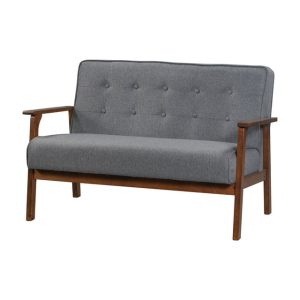 Loveseat Sofa, Elegant Simple Mid-Century Loveseat Couch with Wood Legs, Living Room Sofa w/Classic Button Design, Simple Sofa for Reception Dorm, 400 lbs, Gray, S5708