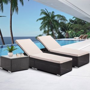 3Pcs Patio Chaise Outdoor Lounge Chairs Furniture Set