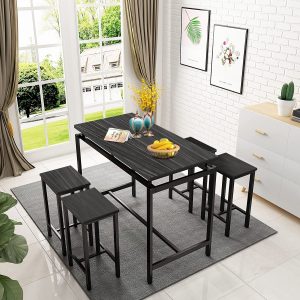 Counter Height Table Set of 5, Breakfast Bar Table and Stool Set, Minimalist Dining Table with Backless Stools, Wood Top Pub Table & Chair Set for Kitchen Apartment Bistro - Space Saving
