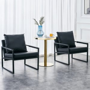 Modern PU Leather Accent Chair Arm Chair with Extra-Thick Padded Backrest and Seat Cushion, Faux Leather Upholstered Accent Chair, Modern Single Sofa Reading Chair Club Chair, for Living Room Bedroom