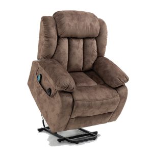 Power Lift Recliner Chair for Elderly, Heavy Duty and Safety Motion Reclining Mechanism Recliner Chair with Remote Control, Plush Fabric Sofa Living Room Chair with Overstuffed Design, Brown, SS239