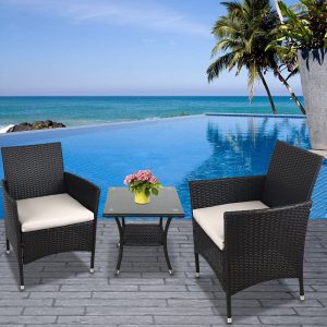 Patio Furniture Sets Clearance, 3 Piece Wicker Patio Set with Glass Dining Table, Modern Bistro Patio Set Rattan Chair Conversation Sets with Coffee Table for Backyard, Porch, Garden, Poolside, L3091