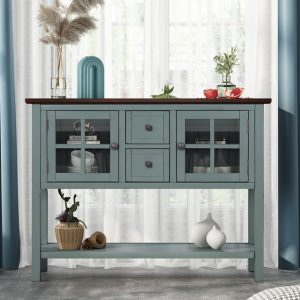 Console Table, 45'' Modern Sofa Table for Entryway, Living Room Tables with 2 Drawers, 2 Cabinets and 1 Shelf, Kitchen Buffet Sideboard Table for Storage, Narrow Console Table, Green and Brown, SS620