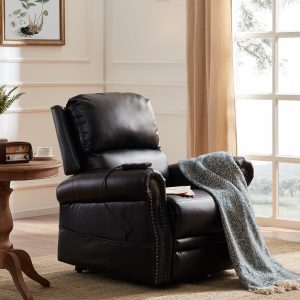 Lift Chair Recliner with Remote Control, Black PU Leather Power Lift Recliner Chair for elderly, Heavy Duty Electric Lift Chair Recliners Sofa Lounge Chair for Living Room, 300 lb Capacity, L3640