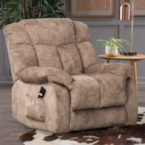Lift Recliner, Electric Power Lounge Single Sofa for Elderly and Disabled, Heavy Duty Reclining Chair with Remote Control, Plush Fabric Sofa Living Room Chair with Overstuffed Design, Camel, SS428