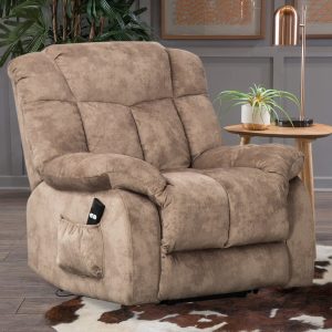 SEGMART Electric Power Lift Recliner Chair, Heavy Duty Classic Fabric Sofa Chair for Elderly, Ergonomic Lounge Single Sofa with Plush Extended Arms and Remote Control, 3 Positions, Camel, SS420