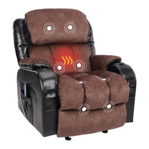 Massage Recliner Sofa with Remote Control, Single PU Leather Ergonomic Recliner Chaise Chair w/Rocking Function and Side Pocket, for Home, Lounge, Psychotherapy Room