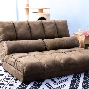Floor Sofa Bed, Foldable Double Chaise Lounge Sofa Chair with Two Pillows, Adjustable Floor Couch and Sofa for Living Room and Bedroom, Lazy Sofa Floor Chair for Gaming, Sleeper and Reading, L2791