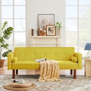 Sofa Sleeper, SEGMART Modern Fabric Sofa Bed with Armrest, Convertible Futon Couches and Sofas w/Wood Legs, Small Spaces Recliner Couch Living Room Furniture Loveseat Sofa, Gray, LLL2026