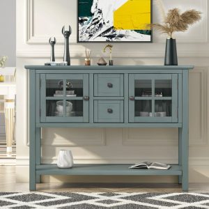 Console Table, 45'' Modern Sofa Table for Entryway, Living Room Tables with 2 Drawers, 2 Cabinets and 1 Shelf, Kitchen Buffet Sideboard Table for Storage Tableware, Narrow Console Table, Green, SS610