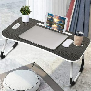 Fold Laptop Desk for Bed, Portable Laptop Bed Tray with Legs, Small Lazy Laptop Bed Tray with iPad Slots, Black Laptop Table for Adults/Students/Kids, Eating Working Desk for Couch/Sofa/Floor, HJ1832