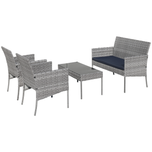 4 PC Patio Furniture Set, SEGMART Outdoor PE Rattan Conversation Set with Storage Ottoman, All-Weather Patio Sofa Wicker Set with Cushions for Yard, Porch, Garden, Poolside, Gray