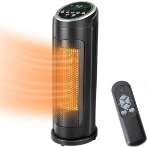 Segmart 16'' Digital Ceramic Tower Space Heater with Remote, Adjustable Thermostat, 12-Hour Timer, Overheat Protection, and Safety Tip-Over Switch, Black, S002
